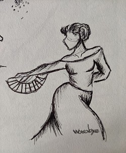 Dessin improvisé d'une danseuse. Crayon feutre noir uniquement.
