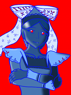 Dessin numérique : jeune femme en tenue traditionnelle bretonne. Réalisé pour une animation commune avec une autre artiste, pour suivre une tendance sur les réseaux sociaux.